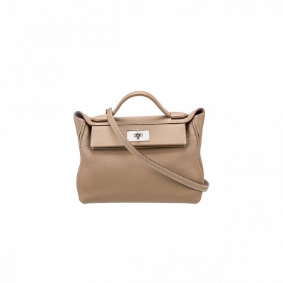 HERMÈS 24/24 29 CLEMENCE BEIGE DE WEIMAR PALLADIUM HARDWARE H075241CPAT (29*24*15cm)